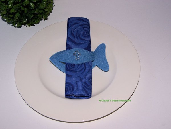 Serviettenhalter Fisch Filz blau