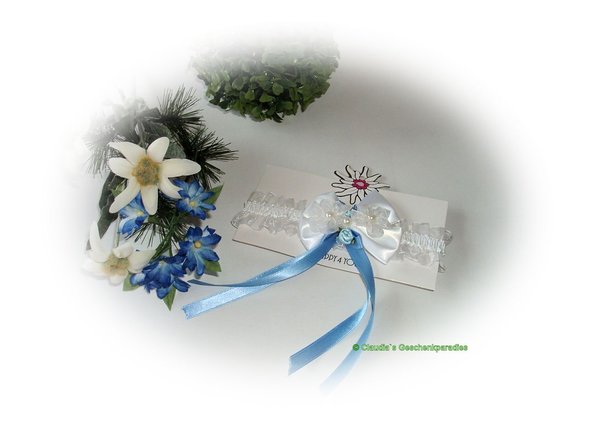 Strumpfband weiß-blau Hochzeit A