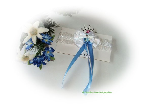 Strumpfband weiß-blau Hochzeit B