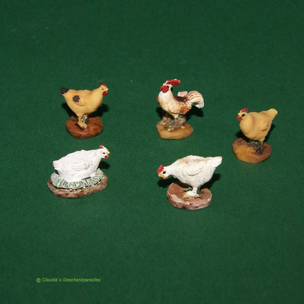 Miniatur Hahn mit Hühner Set 5-tlg.