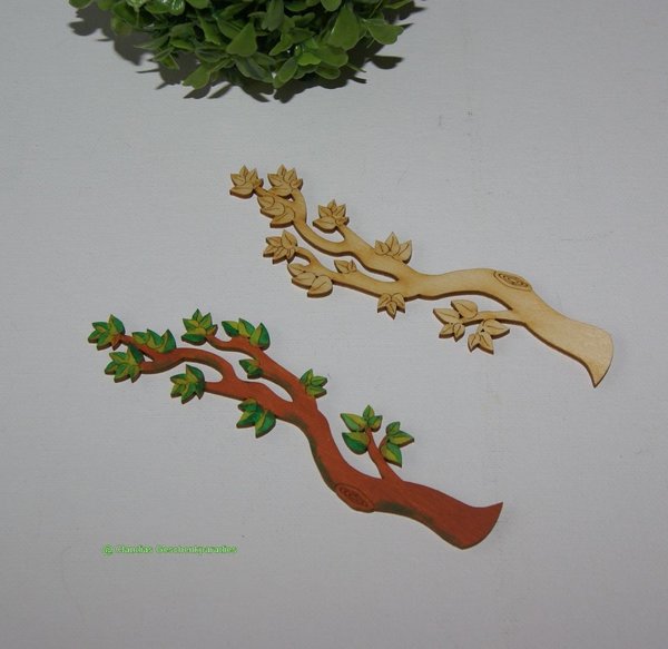 Holz Zweig mit Blätter 14 cm