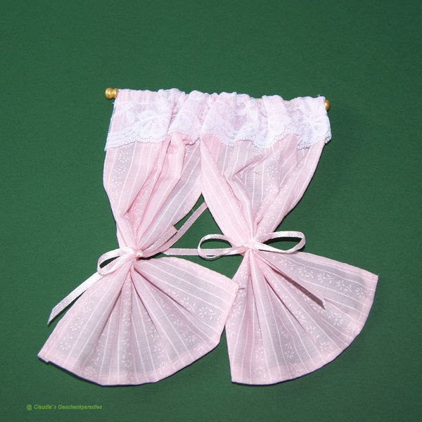 Miniatur Vorhang rose-weiß 3-tlg.