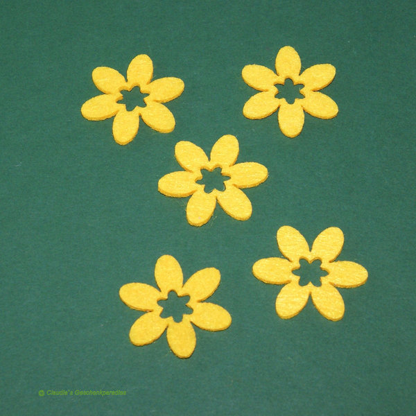 Filz Blüte mit Ausschnitt gelb (5 Stück)