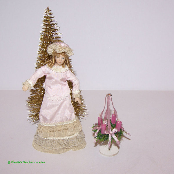 Miniatur Adventskranz rose mit Ständer