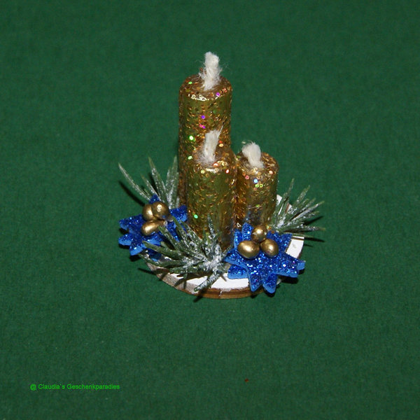 Miniatur Adventskerzengesteck blau