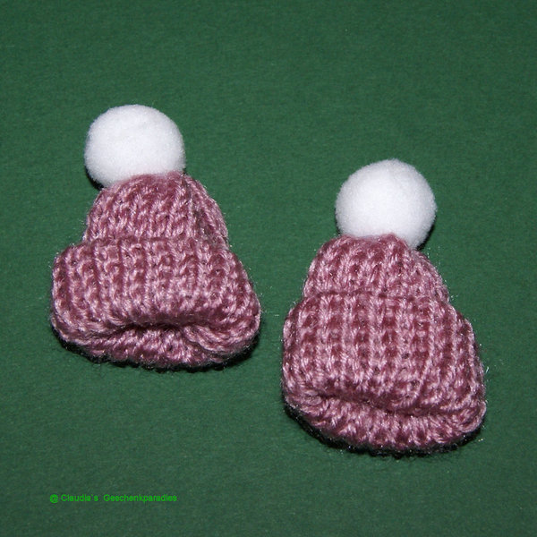 Miniatur Strick-Mütze rosenholz (Set 2 Stück)
