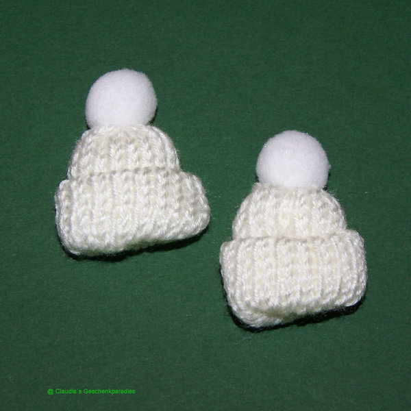 Miniatur Strick-Mütze weiß (Set 2 Stück)