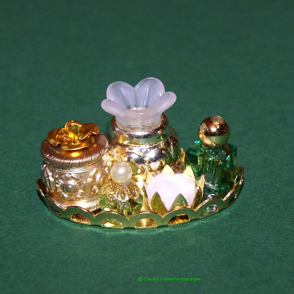 Miniatur Parfum Tablett gold-grün