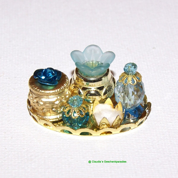 Miniatur Parfum Tablett gold-türkis