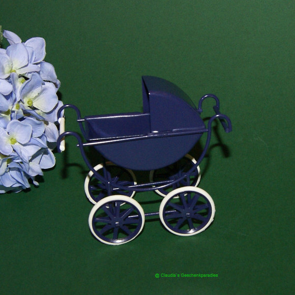 Miniatur Kinderwagen blau-creme