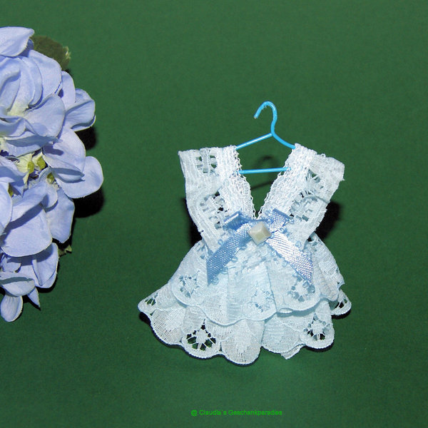 Miniatur Kinderkleid hellblau mit Kleiderbügel