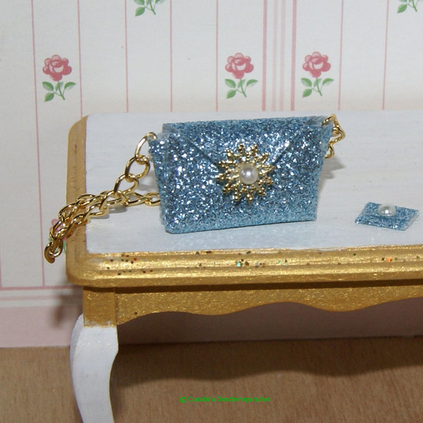 Miniatur Handtasche Glimmer hellblau