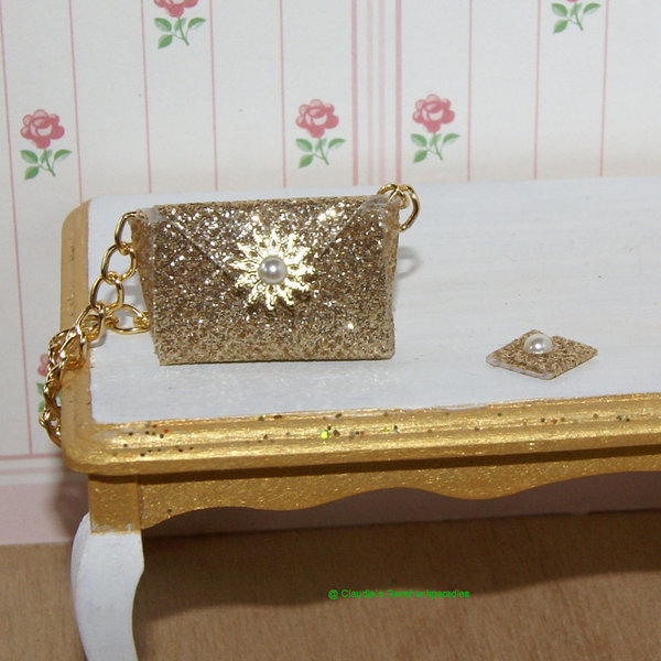 Miniatur Handtasche Glimmer goldfarben