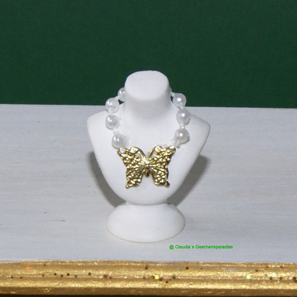 Miniatur Halskette weiß-goldfarben mit Büste