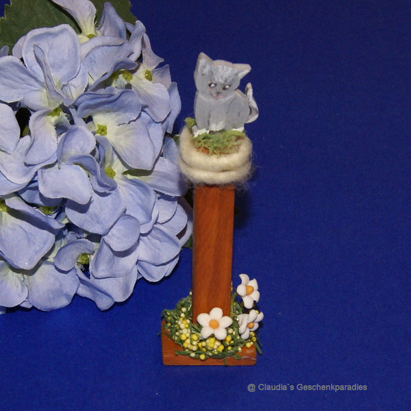 Miniatur Holzstele Katze