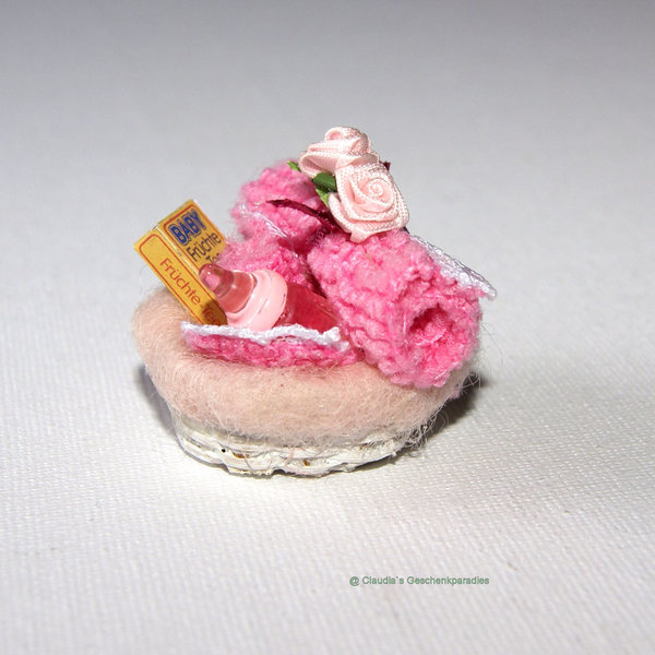 Miniatur Babykorb pink-weiß